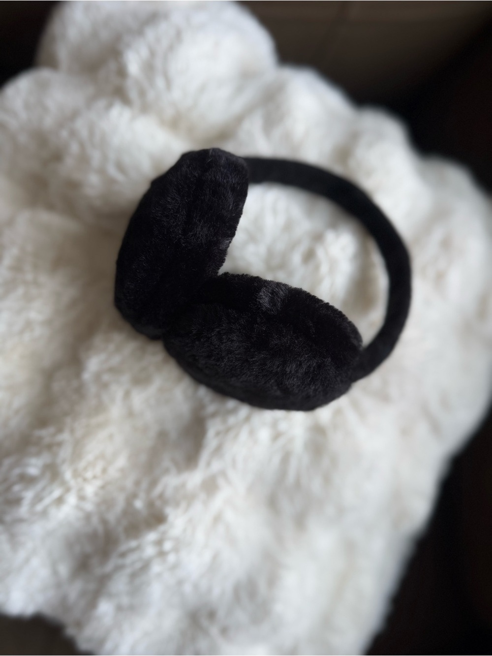 Black Plush Earmuff Headphones - Soft Over-Ear Comfort